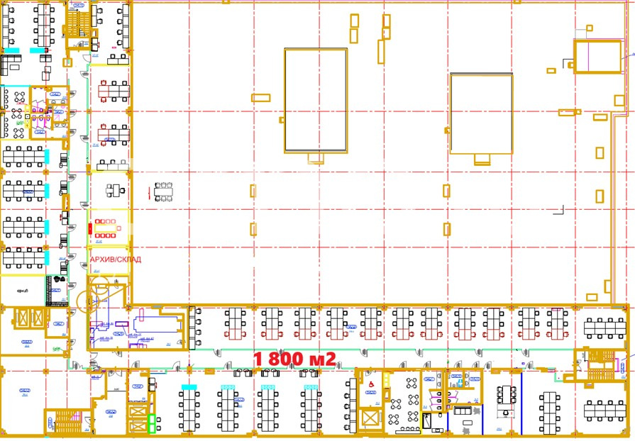 Планировка офиса 1800 м², 6 этаж, МФЦ «г Москва, Электролитный пр-д, вл.3»